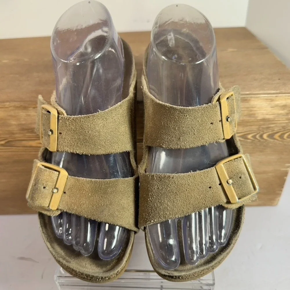 BIRKENSTOCK  Arizona WMN US6 EU37 Taupe Suede 2 Straps Slide Sandals Boho Hippie